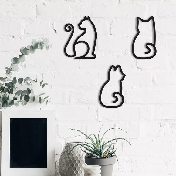 3 Pieces Black Cat Metal Wall Art Wire Wall Sign Cat Sign Decor For Kitchen🙈 - Picture 1 of 7